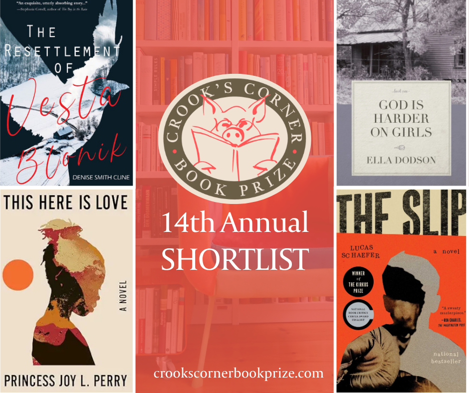 Graphic with Crook's Corner Book Prize Logo and 4 Shortlist Entry Covers.